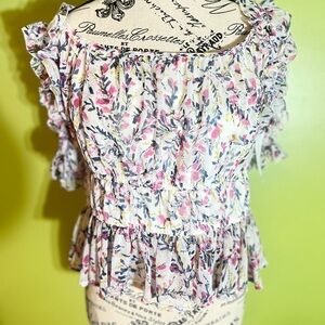French Connection Floral Ruffle Sleeve Top Size XL